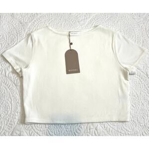 NWT Meshki Nicole Modal T-Shirt/ Crop Top, White Size L
